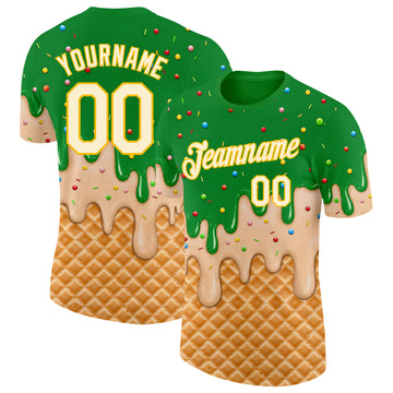 Custom Light Kelly Green Cream-Gold Ice Cream Waffle Foodie Dessert Performance T-Shirt