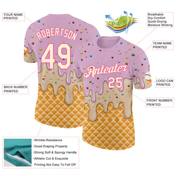 Custom Light Pink Cream-Pink Ice Cream Waffle Foodie Dessert Performance T-Shirt