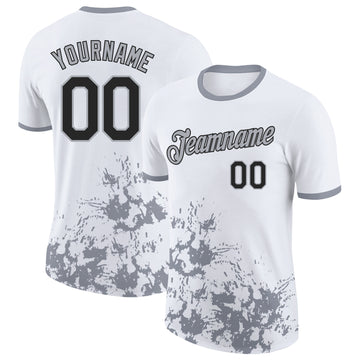 Custom White Black-Gray Brush Stroke Splatter Performance T-Shirt
