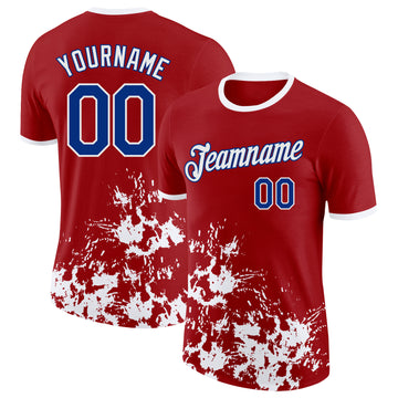 Custom Red Royal-White Brush Stroke Splatter Performance T-Shirt