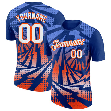 Custom Royal White-Orange Lightning Gradient Dot Performance T-Shirt
