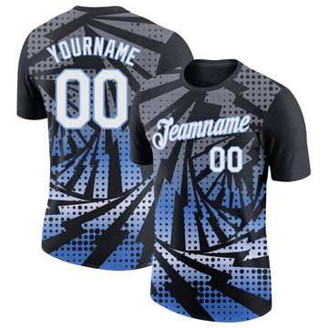 Custom Black White-Light Blue Lightning Gradient Dot Performance T-Shirt