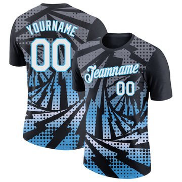Custom Black White-Sky Blue Lightning Gradient Dot Performance T-Shirt