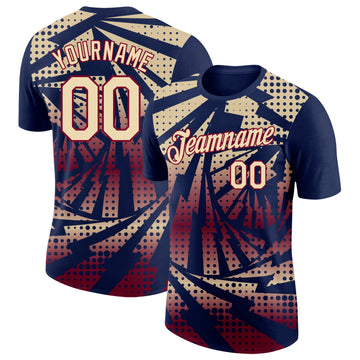 Custom Navy Cream-Maroon Lightning Gradient Dot Performance T-Shirt
