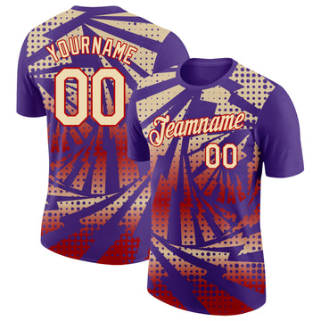 Custom Purple Cream-Red Lightning Gradient Dot Performance T-Shirt
