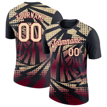Custom Black Cream-Maroon Lightning Gradient Dot Performance T-Shirt