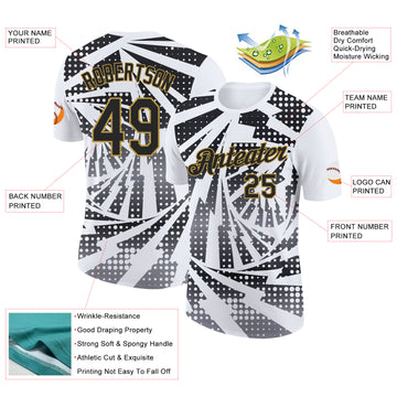 Custom White Black Gray-Old Gold Lightning Gradient Dot Performance T-Shirt