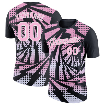 Custom Black Light Pink-White Lightning Gradient Dot Performance T-Shirt