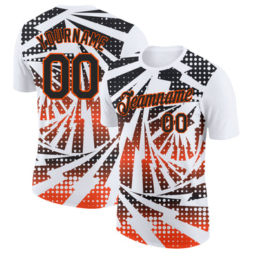 Custom White Black-Orange Lightning Gradient Dot Performance T-Shirt