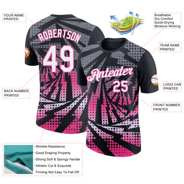 Custom Black White-Pink Lightning Gradient Dot Performance T-Shirt