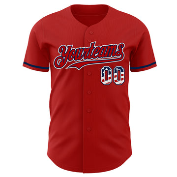 Custom Red USA Flag White-Navy Authentic Baseball Jersey