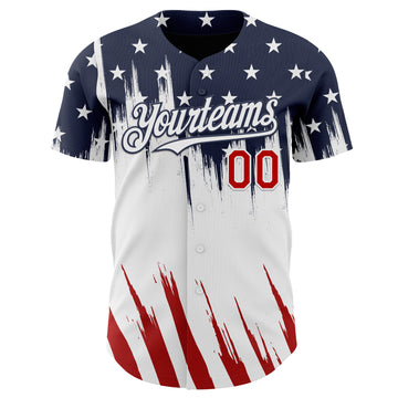 Custom Navy Red-White USA American Flag Authentic Baseball Jersey