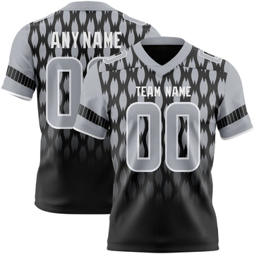 Custom Black Gray-White Authentic Geometric Pixel Grid Fade Football Jersey