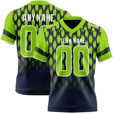 Custom Navy Neon Green-White Authentic Geometric Pixel Grid Fade Football Jersey