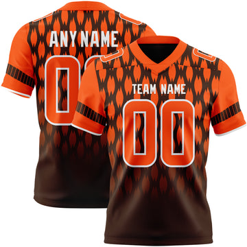 Custom Brown Orange-White Authentic Geometric Pixel Grid Fade Football Jersey