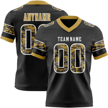 Custom Black Camo White-Old Gold Authentic Digital Camouflage Panel Football Jersey