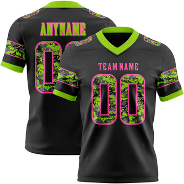 Custom Black Camo Pink-Neon Green Authentic Digital Camouflage Panel Football Jersey