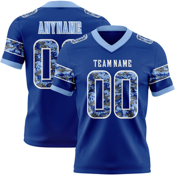 Custom Royal Camo White-Light Blue Authentic Digital Camouflage Panel Football Jersey