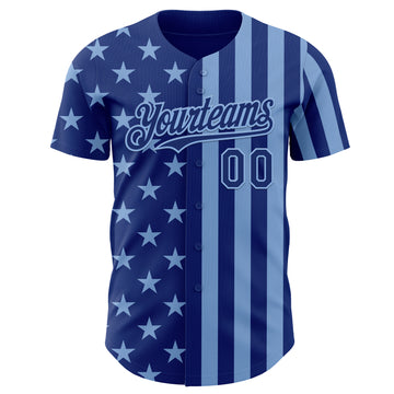 Custom Royal-Light Blue USA Flag Patriotic Split Stars and Stripes Authentic Baseball Jersey