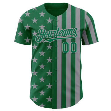 Custom Kelly Green-Gray USA Flag Patriotic Split Stars and Stripes Authentic Baseball Jersey