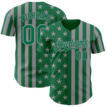 Custom Kelly Green-Gray USA Flag Patriotic Split Stars and Stripes Authentic Baseball Jersey