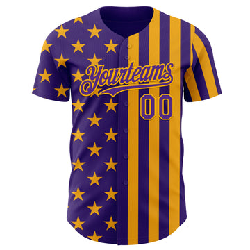 Custom Purple-Gold USA Flag Patriotic Split Stars and Stripes Authentic Baseball Jersey