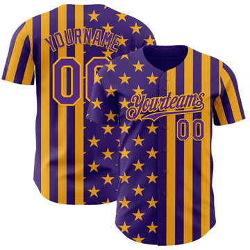 Custom Purple-Gold USA Flag Patriotic Split Stars and Stripes Authentic Baseball Jersey