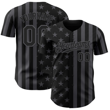 Custom Black-Steel Gray USA Flag Patriotic Split Stars and Stripes Authentic Baseball Jersey