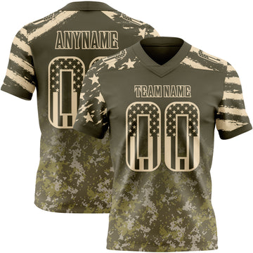 Custom Olive USA Flag Camo-City Cream Authentic Digital Camouflage Patchwork Gradient Stars & Stripes Raglan Sleeves Football Jersey