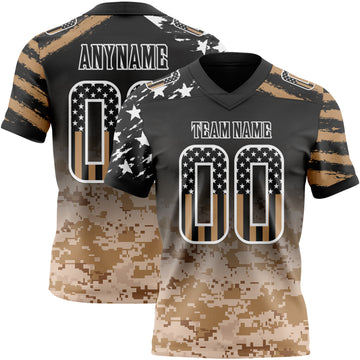 Custom Black USA Flag Camo-White Authentic Digital Camouflage Patchwork Gradient Stars & Stripes Raglan Sleeves Football Jersey