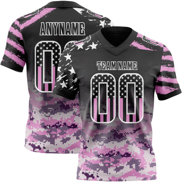Custom Black USA Flag Camo-White Authentic Digital Camouflage Patchwork Gradient Stars & Stripes Raglan Sleeves Football Jersey