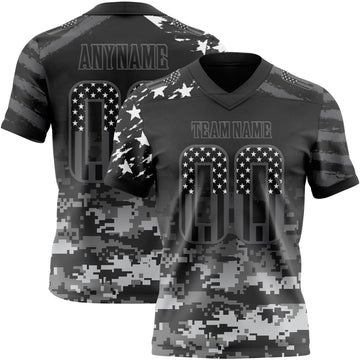 Custom Black USA Flag Camo-Steel Gray Authentic Digital Camouflage Patchwork Gradient Stars & Stripes Raglan Sleeves Football Jersey