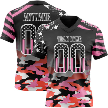 Custom Black USA Flag Camo-White Authentic Digital Camouflage Patchwork Gradient Stars & Stripes Raglan Sleeves Football Jersey