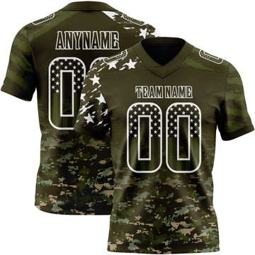 Custom Olive USA Flag Camo White-Green Authentic Gradient Digital Camouflage Stars & Stripes Raglan Sleeves Football Jersey
