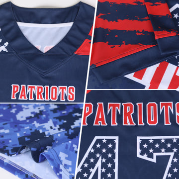 Custom Black USA Flag Camo White-Red Authentic Gradient Digital Camouflage Stars & Stripes Raglan Sleeves Football Jersey