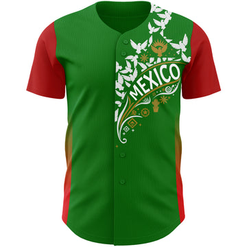 Custom Grass Green White Old Gold-Red Mexican Eagle Authentic Baseball Jersey