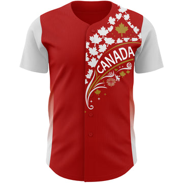 Custom Red White-Old Gold Canadian Flag Maple Leaf Authentic Baseball Jersey