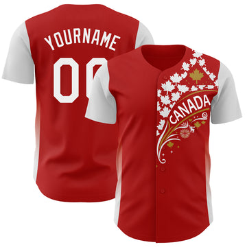 Custom Red White-Old Gold Canadian Flag Maple Leaf Authentic Baseball Jersey