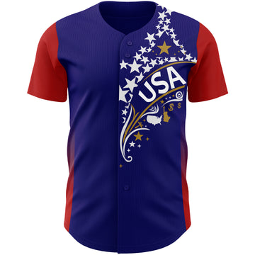 Custom Royal White Old Gold-Red USA Flag Star Authentic Baseball Jersey