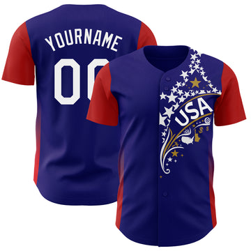 Custom Royal White Old Gold-Red USA Flag Star Authentic Baseball Jersey