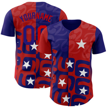 Custom Royal Red-Dark Purple Star Split Flag Authentic Baseball Jersey