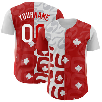 Custom White-Red Canadian Flag Maple Leaf Authentic Baseball Jersey