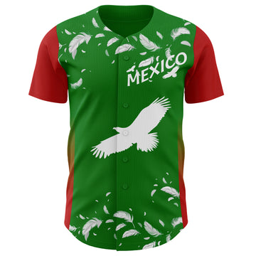 Custom Grass Green White-Red Mexican Eagle Authentic Baseball Jersey
