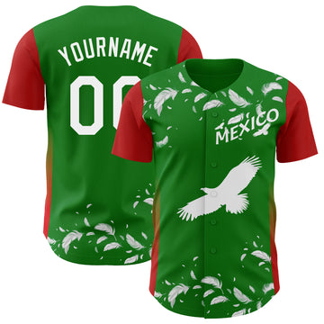 Custom Grass Green White-Red Mexican Eagle Authentic Baseball Jersey