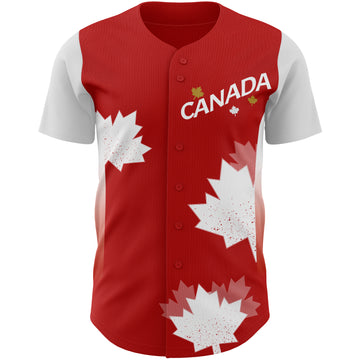 Custom Red White-Old Gold Canadian Flag Maple Leaf Authentic Baseball Jersey