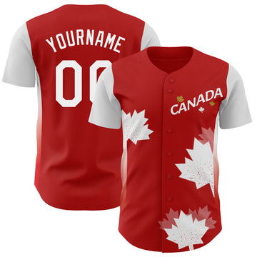 Custom Red White-Old Gold Canadian Flag Maple Leaf Authentic Baseball Jersey