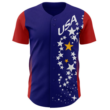 Custom Royal White Red-Gold USA Flag Star Authentic Baseball Jersey