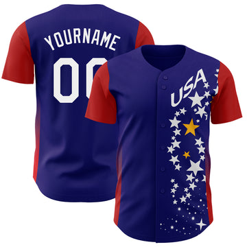 Custom Royal White Red-Gold USA Flag Star Authentic Baseball Jersey