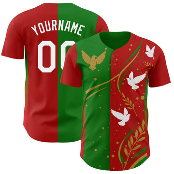 Custom Grass Green White Red-Old Gold Mexican Eagle Authentic Baseball Jersey