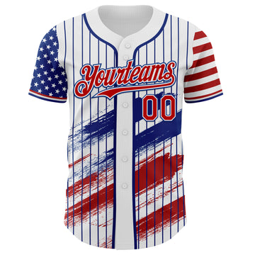 Custom White Royal Pinstripe-Red American Flag Brush Stroke Stars & Stripes Two Tone Authentic Baseball Jersey